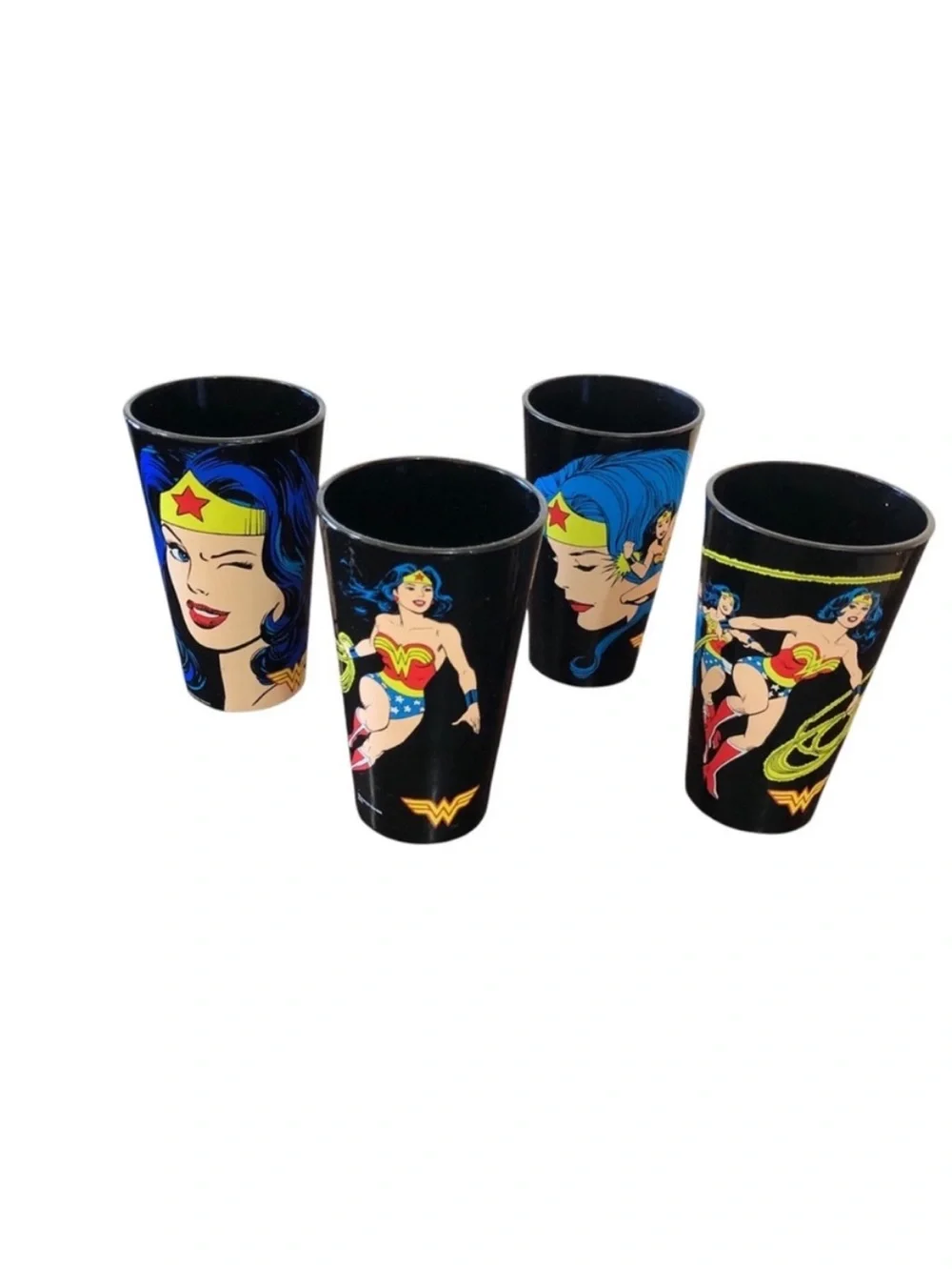 DC Comics WONDER WOMAN SET of 4 Drinking Glasses Toonlabsink Graphic Tumblers